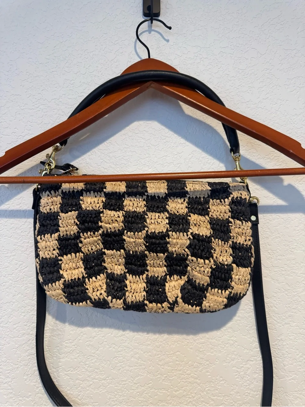 Clare V Petit Moyen Black & Natural Checker Raffia - Picture 6 of 7
